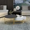 Round Coffee Table Set of 2, Contemporary Accent Coffee and Snack Table Top Engineered Wood with Metal Frame, Nesting Tea Table for Living Room -Grey White