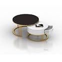 Round Coffee Table Set of 2, Contemporary Accent Coffee and Snack Table Top Engineered Wood with Metal Frame, Nesting Tea Table for Living Room -Black White