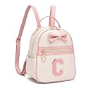 I IHAYNER Girls Initial Bowknot Small Leather Backpack Cute Mini Backpack Personalized Trendy Stuff Gifts for Women Pink-C