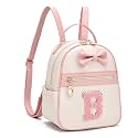 I IHAYNER Girls Initial Bowknot Small Leather Backpack Cute Mini Backpack Personalized Trendy Stuff Gifts for Women Pink-B