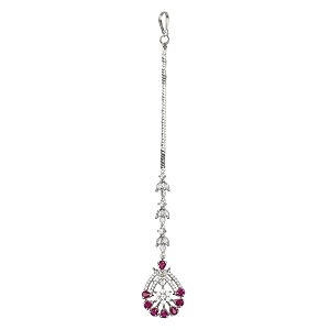 i jewels elegant silver plated beautiful ad amp cz studded crystal maang tikka for women and girls