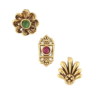 i jewels gold plated traditional ethnic set of 6 nose pins without piercing encased with stones for women