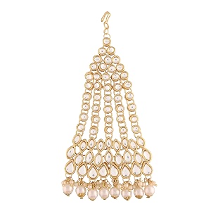 i jewels 18k gold plated mughal beautiful long pearl kundan jhumar passajhoomar maang tikka for women t2050w