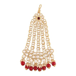 i jewels 18k gold plated mughal beautiful long pearl kundan jhumar passajhoomar maang tikka for women t2055m