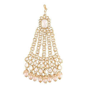 i jewels 18k gold plated mughal beautiful long pearl kundan jhumar passajhoomar maang tikka for women t2052w