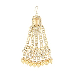i jewels gold plated mughal beautiful long pearl kundan jhumar passajhoomar maang tikka for women style6