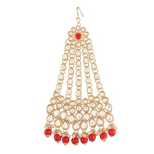 i jewels 18k gold plated mughal beautiful long pearl kundan jhumar passajhoomar maang tikka for women t2053r