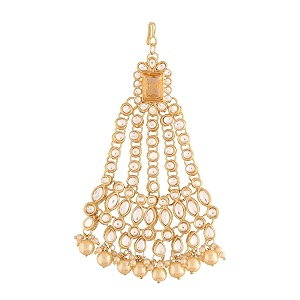 i jewels 18k gold plated mughal beautiful long pearl kundan jhumar passajhoomar maang tikka for women t2054fl
