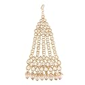 I Jewels 18k Gold Plated Mughal Beautiful Long Pearl Kundan Jhumar Passa/Jhoomar Maang Tikka for Women (T2050W)