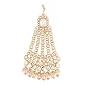 I Jewels 18k Gold Plated Mughal Beautiful Long Pearl Kundan Jhumar Passa/Jhoomar Maang Tikka for Women (T2052W)