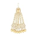 I Jewels Gold Plated Mughal Beautiful Long Pearl Kundan Jhumar Passa/Jhoomar Maang Tikka for Women (Style6)