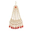 I Jewels 18k Gold Plated Mughal Beautiful Long Pearl Kundan Jhumar Passa/Jhoomar Maang Tikka for Women (T2053R)