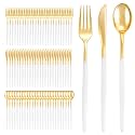 I00000 300 Pcs Gold Plastic Silverware Set, Gold Utensils with White Handle
