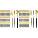 I00000 300Pcs Black Plastic Silverware, Happy New Year Gold Disposable Silverware, Black and Gold Plastic Utensils Include 100 Forks 100 Knives 100 Spoons,Disposable Cutlery for Wedding (Pack of 2)