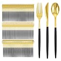 I00000 300Pcs Black Plastic Silverware Set, Gold Utensils with Black Handle