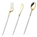 I00000 60Pcs Gold Plastic Silverware Set, Gold Silverware with White Handle