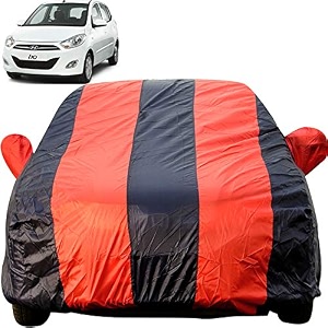 i10 dustproof car cover with mirror pockets red blue stripes taffeta polystertriple stitched compatible with hyundai i10 car cover 2007 to 2017 i10 car accessories