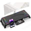 iBall ICEPAD PC30 Monitor Stand for Desk RGB Gaming Lights with USB 3.0 & 2.0 Hub, Foldable Computer Screen Riser with Storage Drawer and Phone Holder for PC/Laptop/iMac - Black