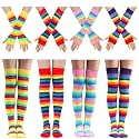 Ibeauti 8 Pcs Womens Striped Knee High Socks Stockings Y2K Goth Knitted Long Arm Warmer Fingerless Gloves Set