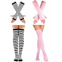 Ibeauti 8 Pcs Womens Striped Knee High Socks Stockings Y2K Goth Knitted Long Arm Warmer Fingerless Gloves Set