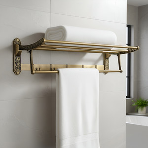 ibell ibl 55-as golden antique 90 foldable space saving towel rack for bathroom golden antique towel holder