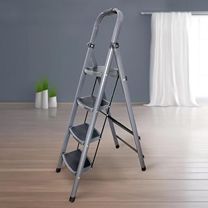 ibell 4 step ladder for home  foldable heavy duty steel ladder with 150 kg capacity wide anti-skid steps safety lock max height 135 cm 443 ft 5 year manufacturing warrantyt004e