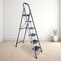 iBELL 6 Step Ladder for Home – Foldable Heavy Duty Steel Ladder with 150 kg Capacity, Wide Anti-Skid Steps, Safety Lock, Max Height 183 cm (6 ft), 5 Year Manufacturing Warranty,T006E