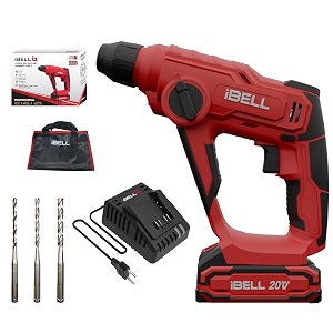 ibell one power series cordless rotary hammer drill ch20-10 20v 900rpm 0375 inches with 2ah battery amp charger 900 watts - red
