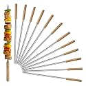IBELL SC1240 Barbeque Skewers 40cm, Stainless Steel BBQ Sticks with Wooden Handle, Reusable Kebab Skewers for Grilling Meat, Paneer, Vegetables, Easy to Clean, Camping and Outdoor Pack of 12