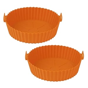 ibell siliconrd round silicone tray for air fryeroven 100 food grade baking basket heat resistant reusable tray with handles pack of 2