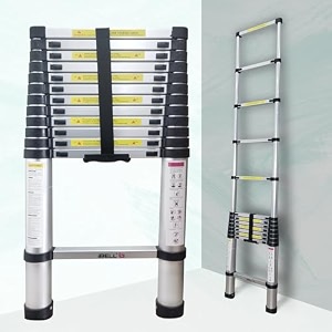 ibell te012 381m 125 feet portable amp compact aluminium telescopic ladder  13-steps foldable multipurpose step ladder for home amp outdoor use