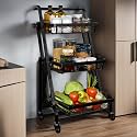 IBELL TS1323AM Multipurpose Kitchen Storage Rack with Wheels, 3 Layer, Carbon Steel, Portable Organizer Trolley for Dishes, Fruits and Vegetables (Black)