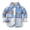 IBTOM CASTLE Boys Girls Flannel Plaid Shirt Jacket Long Sleeve Lapel Button Down Pocketed Shirts Regular Fit Casual Fall Coat