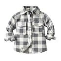 IBTOM CASTLE Boys Girls Flannel Plaid Shirt Jacket Long Sleeve Lapel Button Down Pocketed Shirts Regular Fit Casual Fall Coat