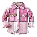 IBTOM CASTLE Boys Girls Flannel Plaid Shirt Jacket Long Sleeve Lapel Button Down Pocketed Shirts Regular Fit Casual Fall Coat