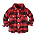 IBTOM CASTLE Boys Girls Flannel Plaid Shirt Jacket Long Sleeve Lapel Button Down Pocketed Shirts Regular Fit Casual Fall Coat
