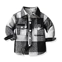 IBTOM CASTLE Boys Girls Flannel Plaid Shirt Jacket Long Sleeve Lapel Button Down Pocketed Shirts Regular Fit Casual Fall Coat
