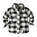 IBTOM CASTLE Boys Girls Flannel Plaid Shirt Jacket Long Sleeve Lapel Button Down Pocketed Shirts Regular Fit Casual Fall Coat