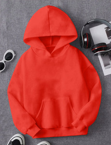 icable boys  girls full sleeve solid hooded sweatshirt