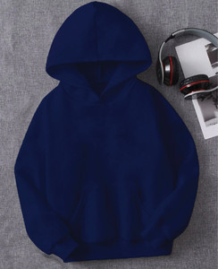 icable boys  girls full sleeve solid hooded sweatshirt