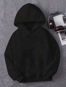icable boys  girls full sleeve solid hooded sweatshirt