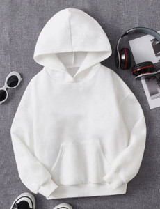 icable boys  girls full sleeve solid hooded sweatshirt