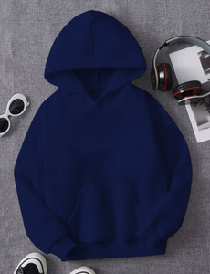 icable boys  girls full sleeve solid hooded sweatshirt
