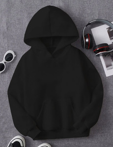 icable boys  girls full sleeve solid hooded sweatshirt