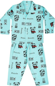 icable girls printed cotton blend kids nightwear blue pack of 1