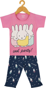 icable girls printed cotton blend kids nightwear multicolor pack of 1