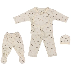 icable newborn baby high quality cotton polyester blend top pyjama with cap and bib set yellow 0-3 months