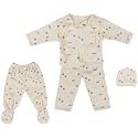 ICABLE Newborn Baby High Quality Cotton Polyester Blend Top Pyjama With Cap And Bib Set (Yellow, 0-3 Months)
