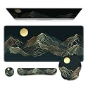 iCasso Large Mouse Pad, 4in1 XXL Mousepad + Keyboard Wrist Rest+Mouse Wrist Rest+Coaster Set with Ergonomic Design for Computer(Cyan-Mountain)