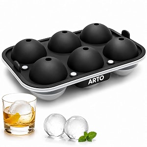 ice ball maker mould 6 cavity silicone round ice sphere tray with snap-fit lid bpa free food grade slow melting ice balls for whiskey scotch amp cold coffee easy release home bar ice mould